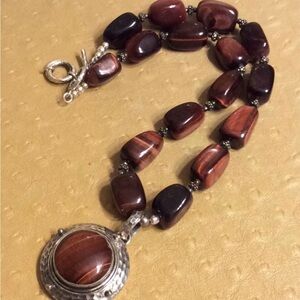 😍925 Silver & Red Jasper Nugget Necklace w/ Medallion😍NWOT